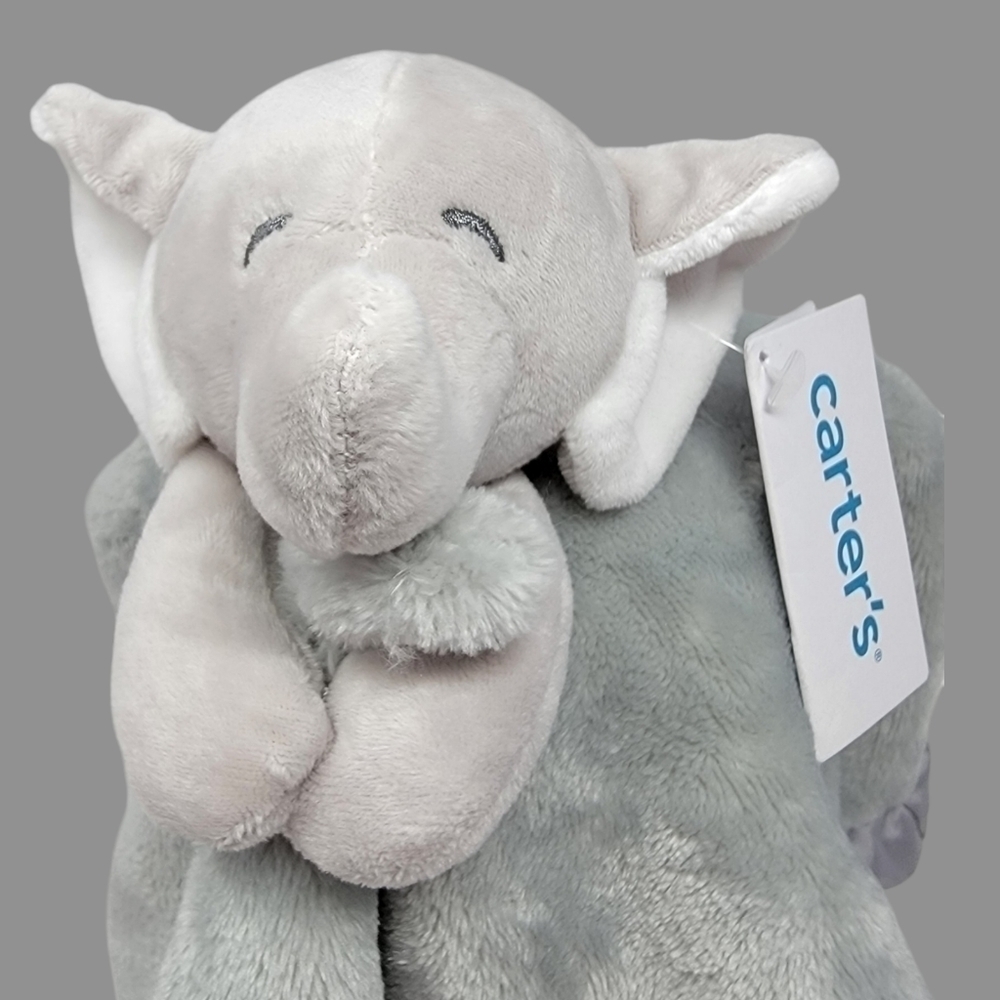 NEW Carters Gray Elephant Plush Lovey Baby Security Blanket Satin Trim T03